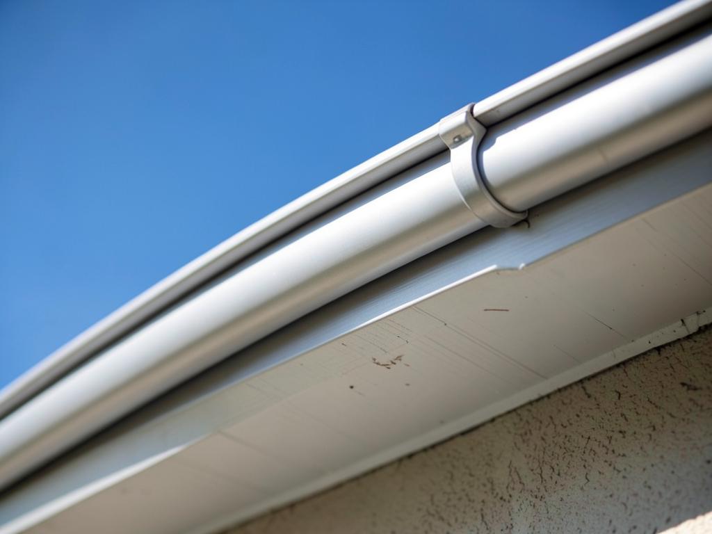 Seamless aluminum gutters along a residential roofline